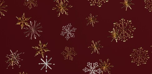 Stunning image of shimmering snowflakes against a rich red background perfect for holiday designs, winter greetings and seasonal advertising. © vegefox.com