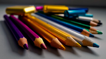 Fototapeta premium A collection of colorful pencils with their tips pointing upwards