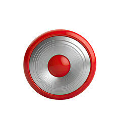 Glossy red and silver stylized object with concentric circles, on black background