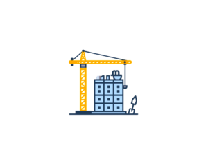 Abstract construction crane and building illustration isolated on transparent background 