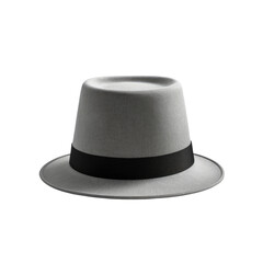 Gray felt hat with a black band, isolated on a black background