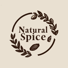 Organic natural spice logo design with leaf ornament