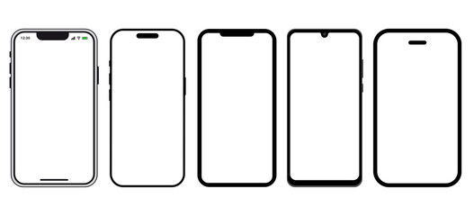 Modern Smartphone Mockups Display Various Screen Designs Innovative Touchscreen Devices for Mobile App UI UX Design