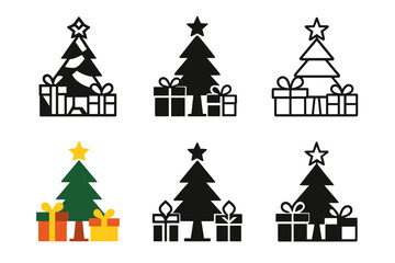 Naklejka premium Festive Christmas Logo Variations. Christmas market and festive decorations. Set Logo of Christmas market and festive decorations: a Christmas tree with star