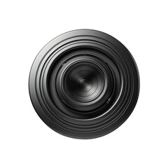 Metallic, layered, circular object with concentric rings on black backdrop