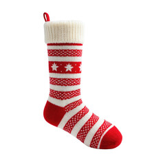 Festive red and white knitted Christmas stocking