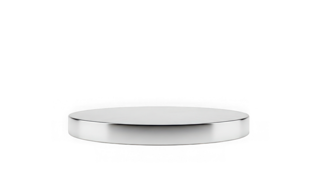 Silver circular platform for product display isolated on transparent background
