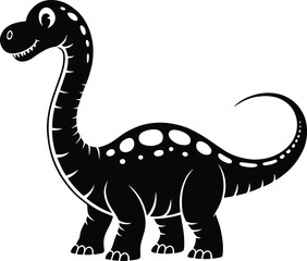 Cartoon Brontosaurus Dinosaur Illustration Black and White Vector Image