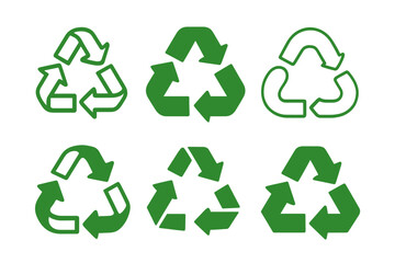 Obraz premium Eco Vibes Logo Collection. Green label design with eco vibes trend. Set Logo of recycling mark: circular arrows. Icon set. harmonious logo variations of the