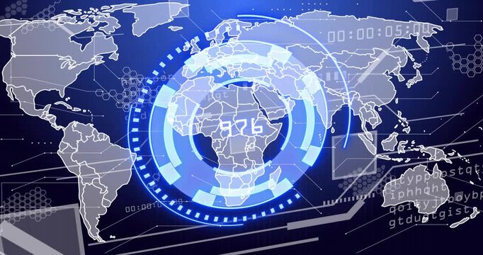 On start circular HUD counting down 341 to 13 while pulsing ring segments visualizing data analysis - Powered by Adobe