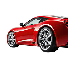 Sleek, vibrant red sports car, seen from rear quarter, isolated on black