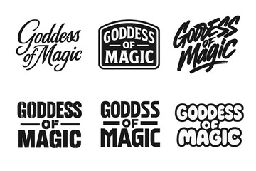 Fototapeta premium Magic Lettering Styles. Goddess of Magic. Set lettering. harmonious lettering variations of the same emblematic concept (Elegant script with flowing curves,