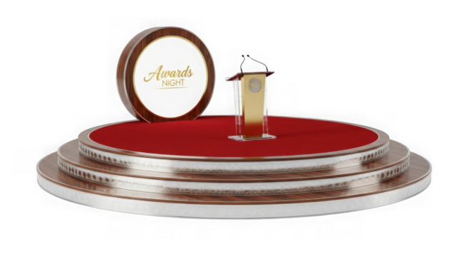 Elegant oval silver picture frame on a red velvet display stand isolated on transparent background