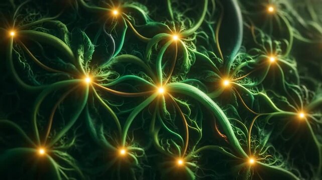 Intricate organic botanical patterns slowly morph and expand, creating a serene, seamlessly looping abstract nature background slowly morph, pattern, tranquil