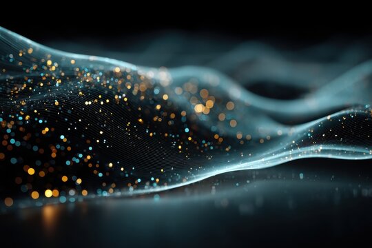 Abstract digital background showcasing blue and orange glowing dynamic particles