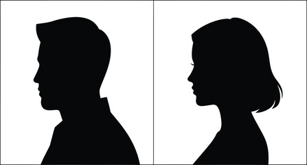 Silhouette profile of a man and woman in black and white