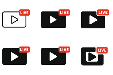 Live Stream Logo Variations. Online streaming events and live broadcasts. Set Logo of Online streaming events and live broadcasts: video window with red LIVE