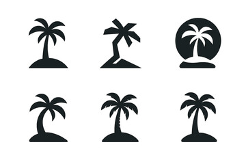 Obraz premium Palm Tree Logo Grid. Island. Set Logo of Palm Tree Icon: Filled silhouette, Abstract geometric, Negative space, Flat solid, Stylized detail, Iconic shape.