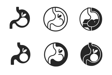 Obraz premium Digestive Balance Logos. Food digestion in the body. Set Logo of digestive balance: yin-yang of stomach and fruit. Icon set. harmonious logo variations of the