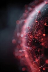 Abstract red digital background with network nodes and glowing particles for tech and science visuals