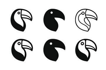 Naklejka premium Rainforest Toucan Logos. Rainforest wildlife. Set Logo of Rainforest wildlife: toucan beak profile. harmonious logo variations of the same emblematic concept,