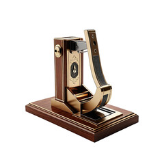 Ornate and detailed gold and wood office tool on a wooden base