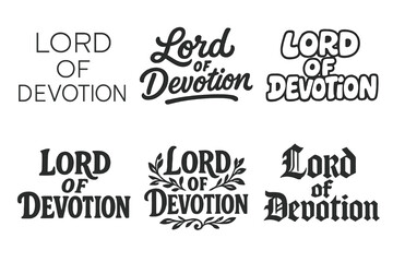 Obraz premium Devotion Lettering Grid. Lord of Devotion. Set lettering. harmonious lettering variations of the same emblematic concept (Modern minimal monoline lettering,