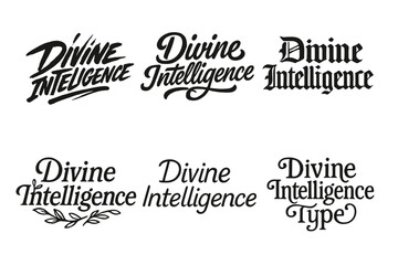 Fototapeta premium Harmonious Lettering Variations. Divine Intelligence. Set lettering. harmonious lettering variations of the same emblematic concept (Dynamic brushstroke