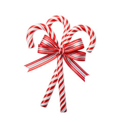 Three red and white candy canes tied with a ribbon bow