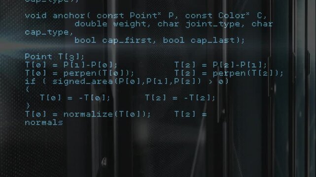 Animation panning C++ code revealing HTTP loop structs and intersect routines to show code flow