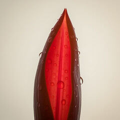 Red leaf with water droplets backlit image