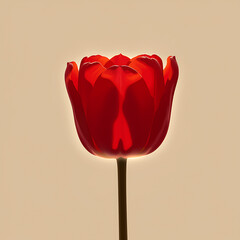 Single Red Tulip Backlit Against Cream Background flower