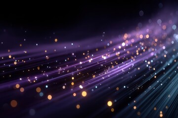 Abstract purple light trails with glowing dots on a dark background