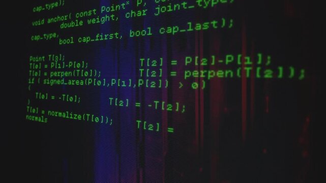 Startup-triggered code scrolling revealing C++ calls and geometry functions for response handling