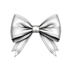 Black and white illustration of a tied ribbon bow, detailed with shading