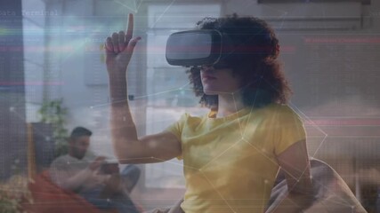 VR user raising finger and activating menus, navigating world for technology demo