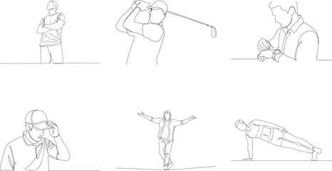 One Line Art Illustration of People in Different Activities showcasing various lifestyles and active daily routines with a minimalistic approach