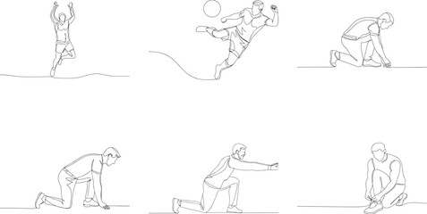 Various Active Sports People in Continuous Line Art Style Expressing Movement and Activity Perfect for Sportswear and Fitness Content