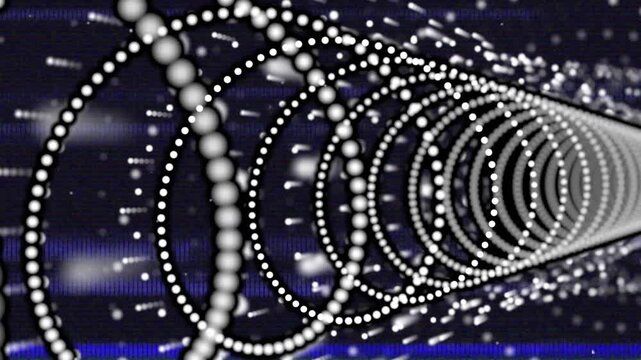 Opening ring entering frame driving rings forward through space illustrating infinite dotted tunnel