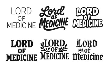 Fototapeta premium Medicine Lettering Variations. Lord of Medicine. Set lettering. harmonious lettering variations of the same emblematic concept (Modern minimal monoline