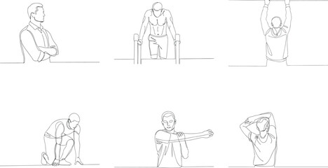 Continuous Line Art of Fitness Training with Exercise Illustrations in a Minimalist Style for Wellness and Active Lifestyle Promotion