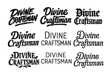 Fototapeta premium Harmonious Lettering Grid. Divine Craftsman. Set lettering. harmonious lettering variations of the same emblematic concept (Dynamic brushstroke graffiti