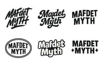 Fototapeta premium Mafdet Lettering Variations. Mafdet Myth. Set lettering. harmonious lettering variations of the same emblematic concept, each with different artistic