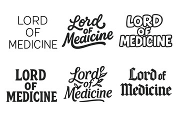 Fototapeta premium Harmonious Medicine Letters. Lord of Medicine. Set lettering. harmonious lettering variations of the same emblematic concept (Modern minimal monoline