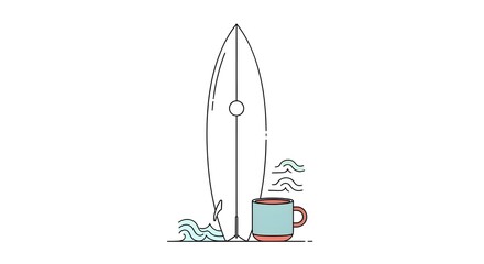 Morning Surf and Coffee Vibes  Minimalist Beach Illustration