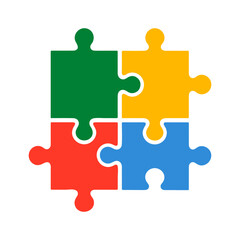 Colorful puzzle pieces symbolizing teamwork and creativity. Bright educational vector design for learning and connection themes.