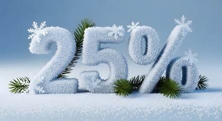 Winter discount 25 percent off with snowflakes and pine branches