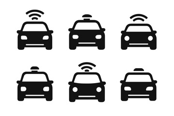 Urban Self-Driving Logos. Autonomous Vehicles. Set Logo of Urban Self-Driving Car: Minimal outline, Negative space, Flat solid, Symmetrical form, Stylized
