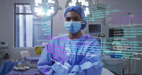 Surgeon standing in operating room starting code overlays intensifying medical data visualization - Powered by Adobe