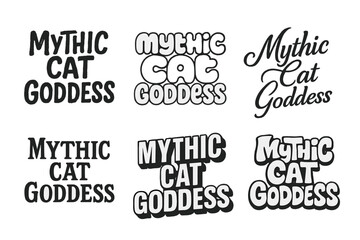 Fototapeta premium Mythic Cat Lettering Grid. Mythic Cat Goddess. Set lettering. harmonious lettering variations of the same emblematic concept (Grunge textured brush lettering,